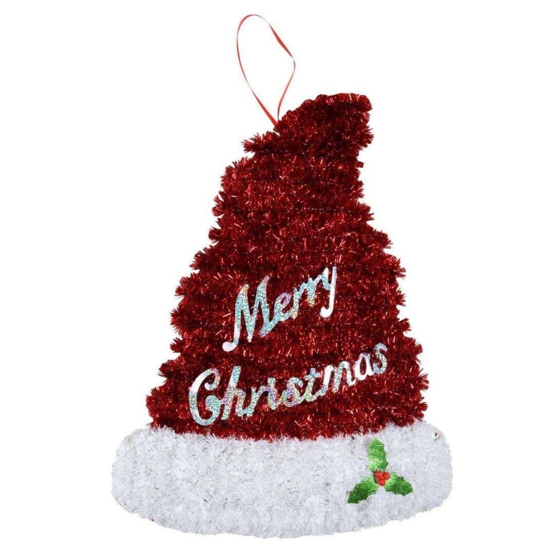 Christmas Hat Shaped Glitter Tinsel Hanging Decoration